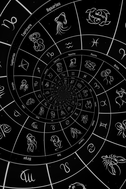 Zodiac Signs Horoscope background. Concept for fantasy and mystery - black - Photo, Image