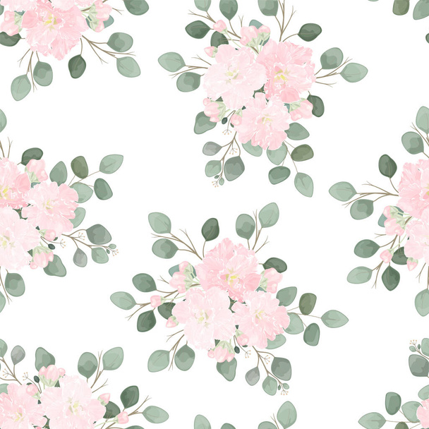 watercolor seamless pattern with flowers, leaves, buds, berries, branches, roses, floral, botanical, - Vektor, kép