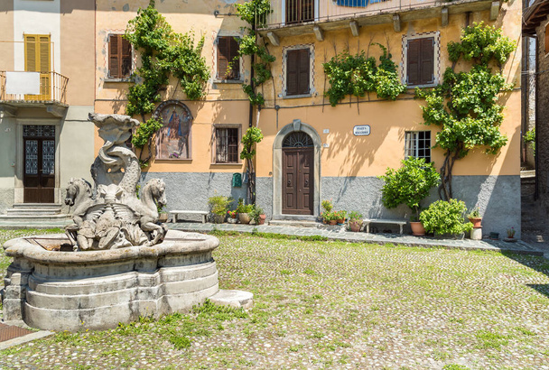 İtalya 'nın Lombardy eyaletinin Como iline bağlı Naggio antik köyündeki meydanda bulunan çeşme. - Fotoğraf, Görsel