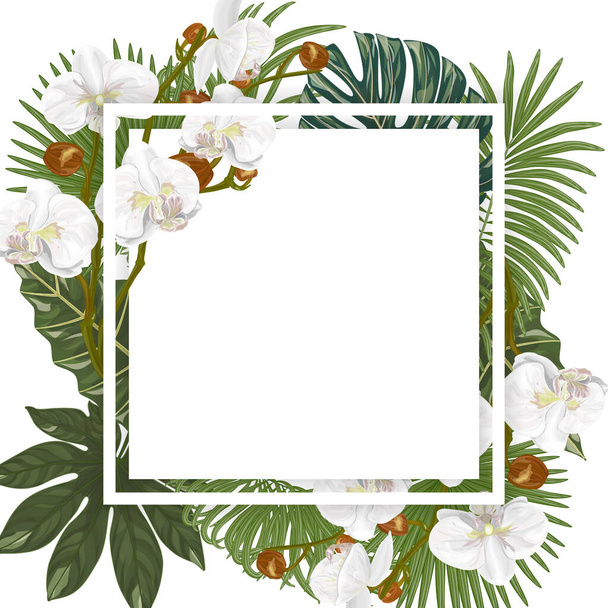 watercolor floral frame with flowers and leaves - Vector, Imagen