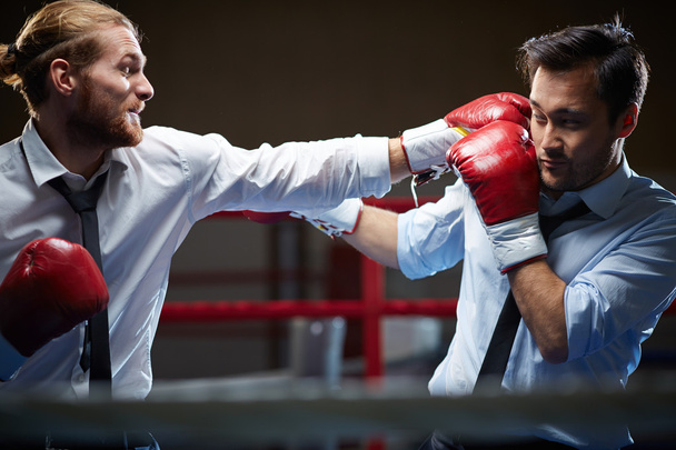 Liikemiehet puvuissa ja nyrkkeilyhanskat
 - Valokuva, kuva