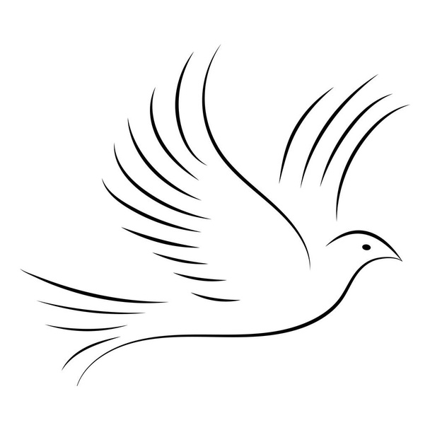 Dove symbol peace on the planet, hand drawn strokes soaring bird logo - Вектор,изображение