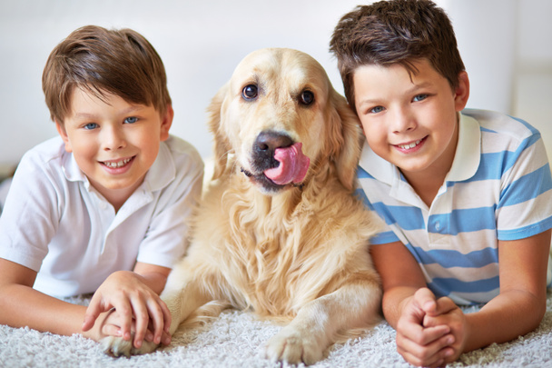 Happy brothers and dog - Photo, Image