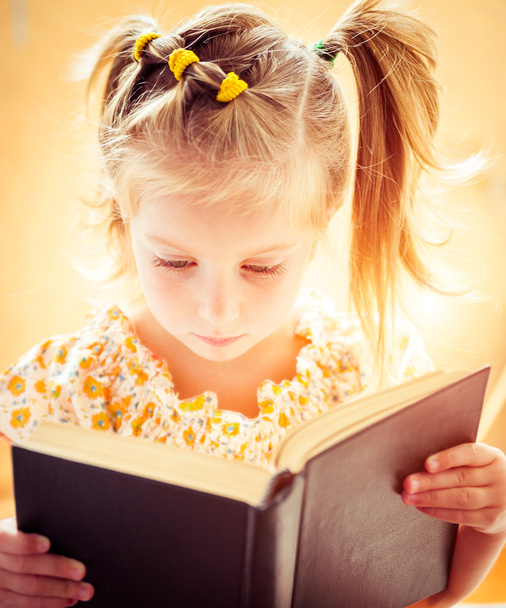 little girl reading the book - Fotoğraf, Görsel
