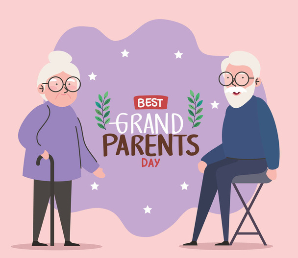 grandparents day lettering card with couple - Vector, Image