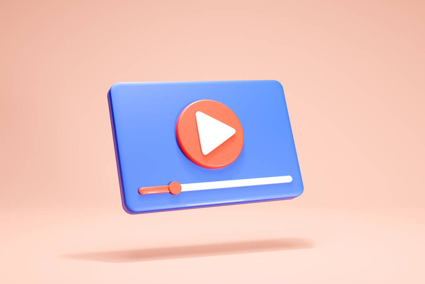 3D Rendering Video Player Icon Symbols Isolated Social Media Interface Blue Color on Background Perspective - Photo, Image