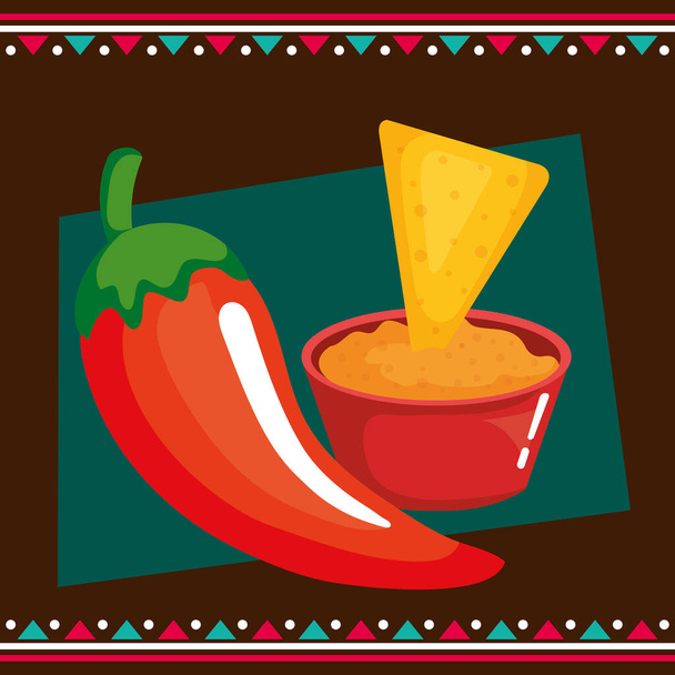 mexicaanse viering met chili peper poster - Vector, afbeelding