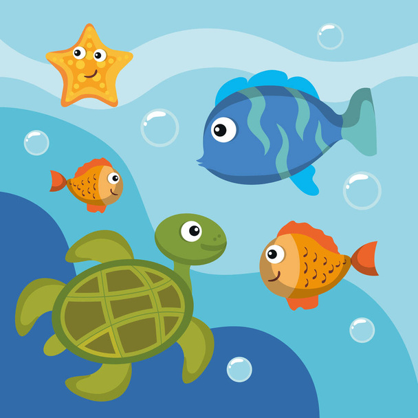 poissons et animaux de mer, scène de nature - Vecteur, image