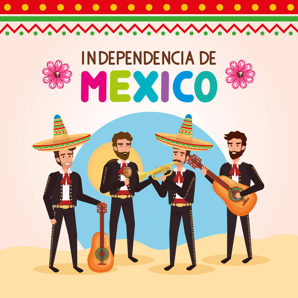 independencia de mexico lettering with mariachis poster - Vector, Imagen