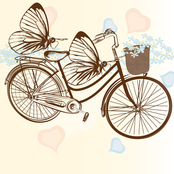 Zachte bruiloft achtergrond met fiets en vlinders - Vector, afbeelding