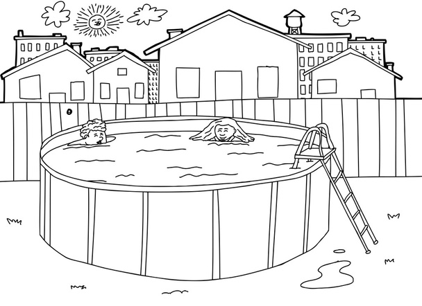Outline Swimming Pool Scene - Vector, Image