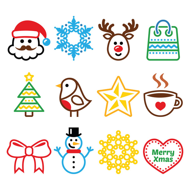 Christmas, winter icons set - Santa Claus, snowman - Vetor, Imagem