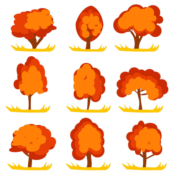 Conjunto de árboles abstractos de otoño en eps 10 vector. Ilustración dibujada a mano vectorial en estilo plano. árboles abstractos - Vector, Imagen
