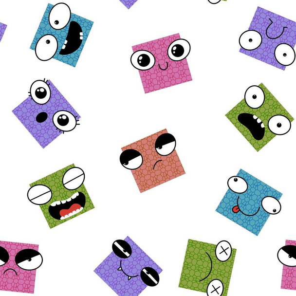 Square monsters seamless cartoon kids pattern for clothes print and wrapping paper and accessories and fabrics and hobbies and school. High quality illustration - 写真・画像