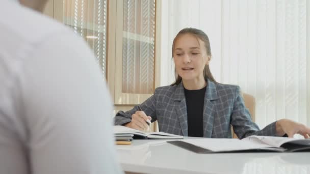 Young executive or boss interview business man in the office, recruitment for job, applicant and employment, career and placement, employee offer resume with manager or committee and discussion. - Video