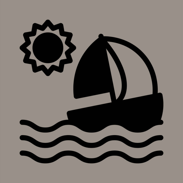 Icon, logo, vector illustration of sailing ship isolated on gray background. suitable for brochures, transportation, designs and logos. - Vektor, kép