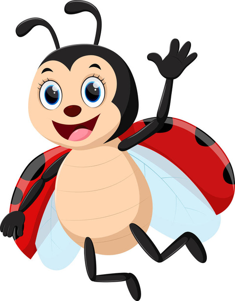 Vector Illustration of Cartoon ladybug flying isolated on white background - Wektor, obraz