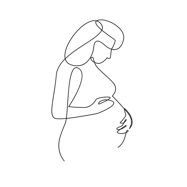 συνεχής μία γραμμή σχέδιο της ευτυχούς εγκύου γυναίκα επεξεργάσιμο χέρι σχεδιάζεται γραμμή τέχνη διάνυσμα σχεδιασμό - Διάνυσμα, εικόνα