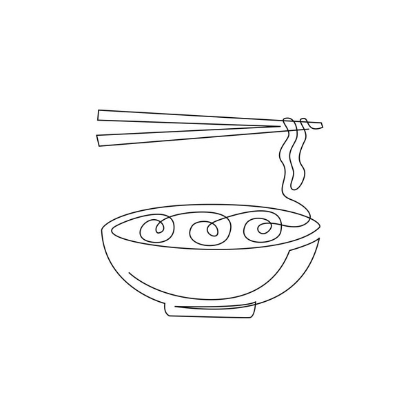 One continuous line drawing Japanese spicy noodles logo emblem Fast food cafe shop logotype template concept Modern single line draw design vector illustration - Vecteur, image
