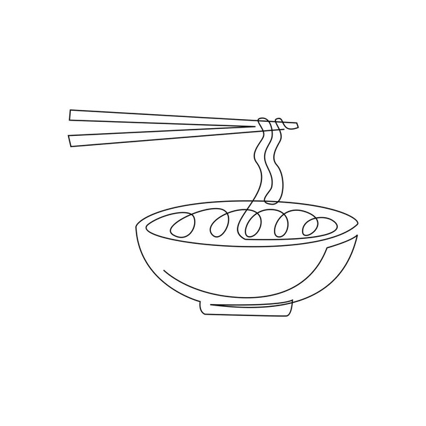 Een continue lijn tekening Japanse pittige noedels logo embleem Fast food cafe winkel logotype template concept Moderne single line draw ontwerp vector illustratie - Vector, afbeelding