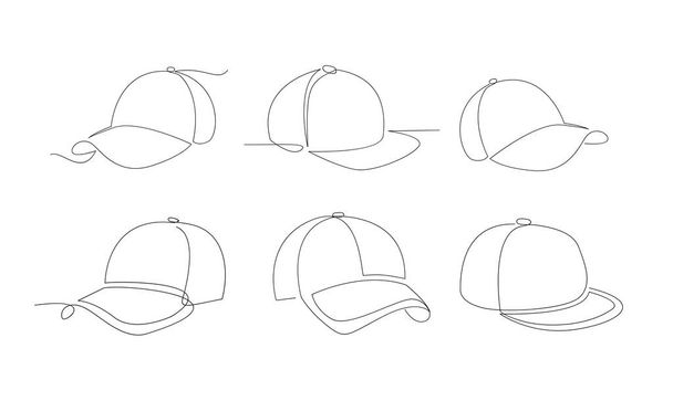 set collection hat cap one line drawing isolated on white background - Vector, afbeelding