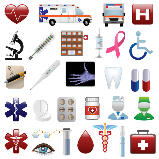 Symbole für Medizin und Krankenhaus gesetzt - Vektor, Bild
