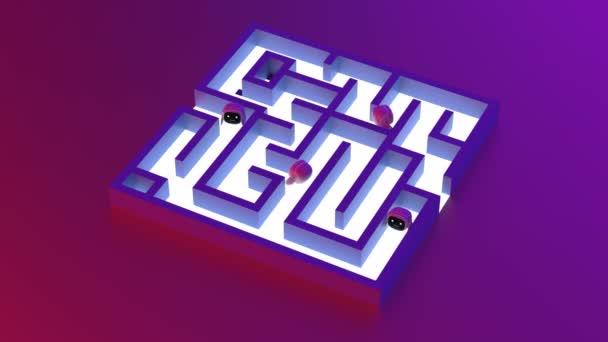 3D renderelés aranyos és kis robot labirintusban 4k felvételek - Felvétel, videó