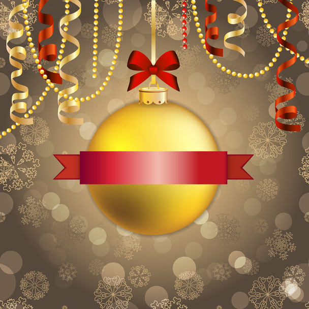 New Year greeting card. Christmas Ball with bow and ribbon. - Vector, Image