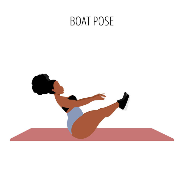 Yoga posture or asana. Female cartoon yoga pose. Full body yoga workout vector illustration - Vector, imagen