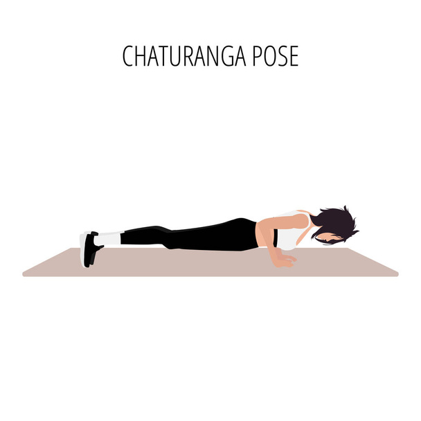 Yoga posture or asana. Female cartoon yoga pose. Full body yoga workout vector illustration - Vector, Image