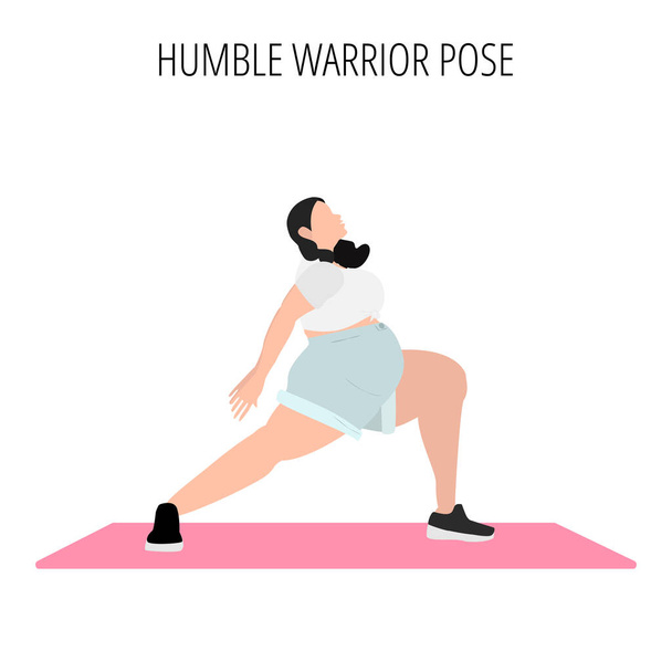Body positive and self acceptance. Yoga posture or asana. Female cartoon yoga pose. Full body yoga workout vector illustration - ベクター画像