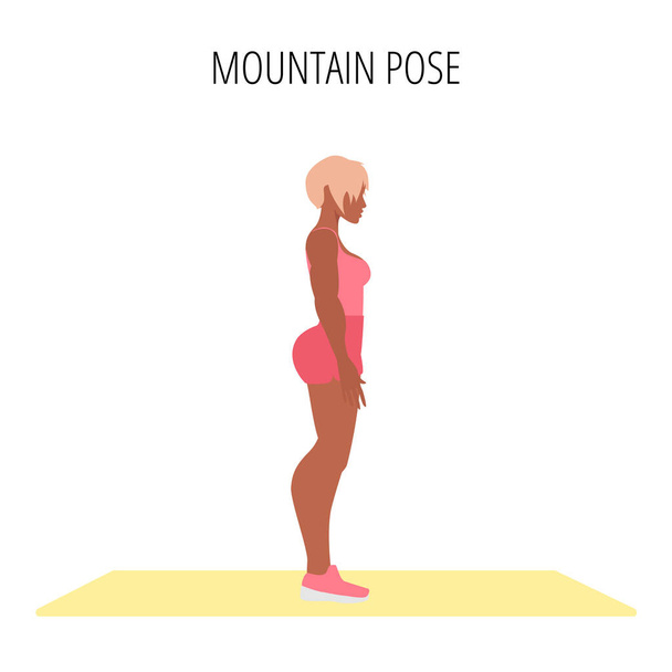 Yoga posture or asana. Female cartoon yoga pose. Full body yoga workout vector illustration - Vetor, Imagem