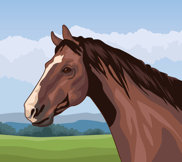 paard dier in landschap scene - Vector, afbeelding