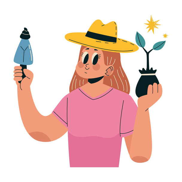 female ecologist with plant character - Vektor, Bild