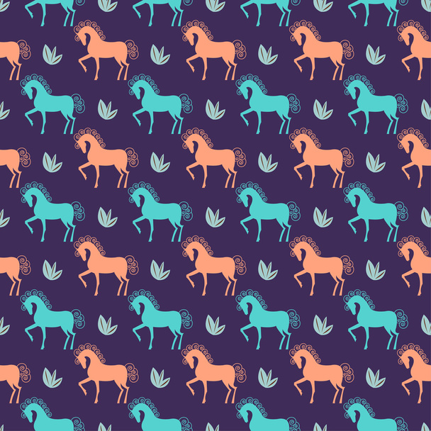 vector horse seamless pattern background on dark cover - Vektor, Bild