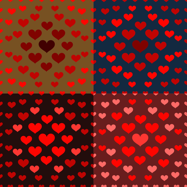 bright colored cartoon hearts vector seamless pattern on the dar - Vektör, Görsel