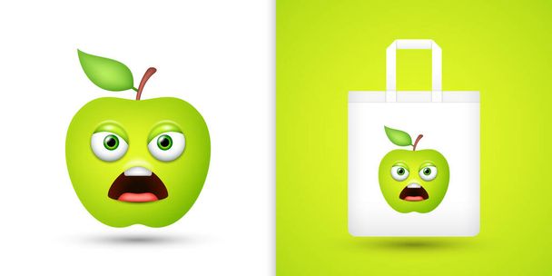 Apple on white tote bag. Vector - Vector, Image