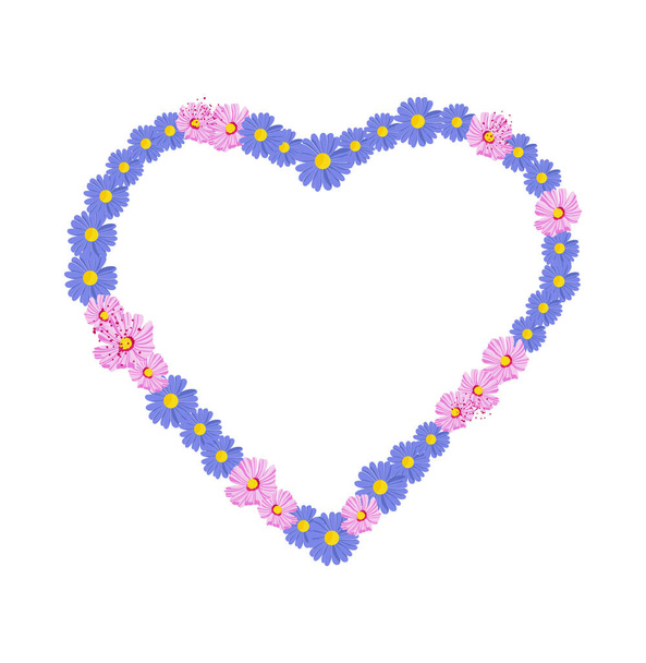 Heart shape made of flowers. Floral heart frame. Isolated on white background. - Vector, Imagen