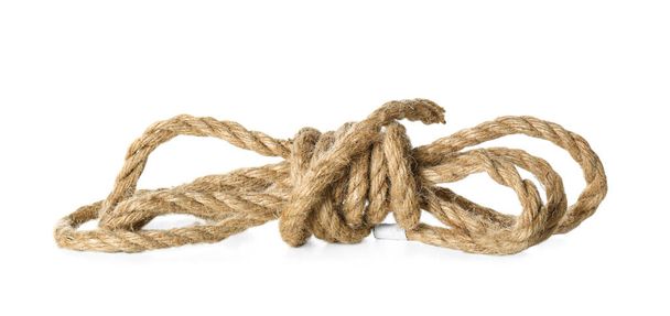Bundle of hemp rope on white background - Foto, imagen