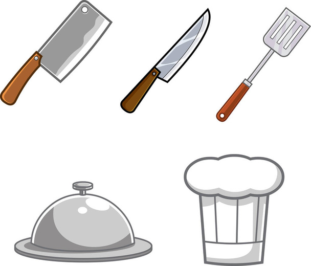knife and spoon icons. set of various kitchen vector symbol for web isolated on white background - Wektor, obraz