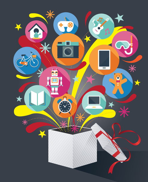 Gift Box with Gift Icons - Vector, Image