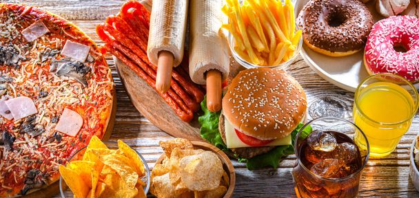 Foods enhancing the risk of cancer. Junk food - Valokuva, kuva