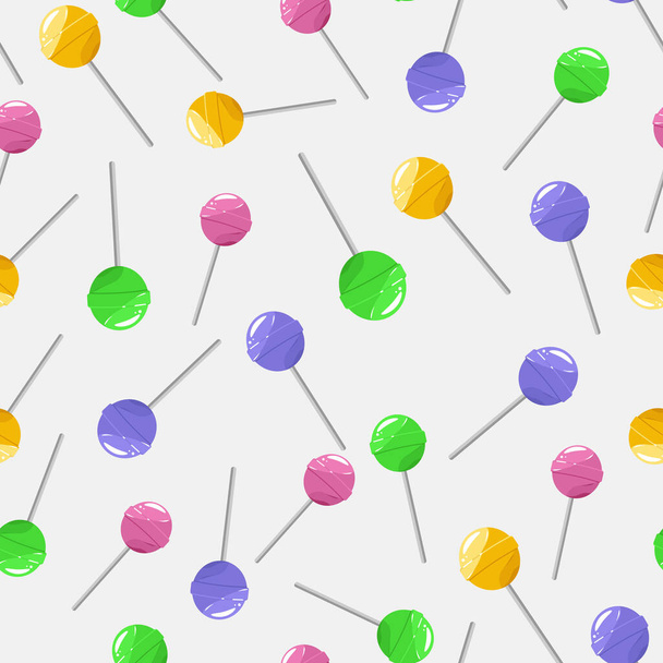 Seamless pattern featuring colorful sweet lollipops. Round candies. Vector illustration. - Vector, afbeelding