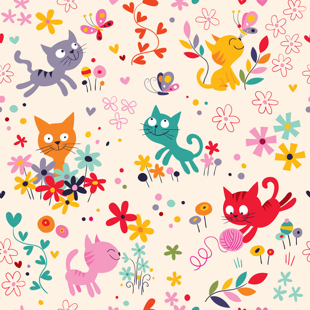 Cute kittens pattern - Διάνυσμα, εικόνα