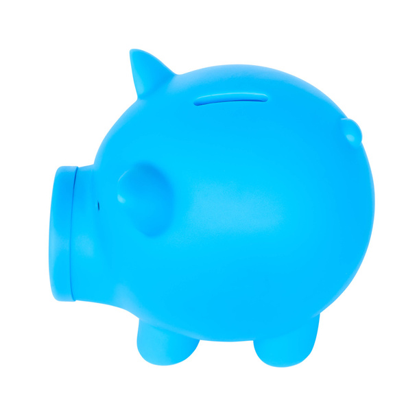 niebieski świnka bank na białym tle - Zdjęcie, obraz