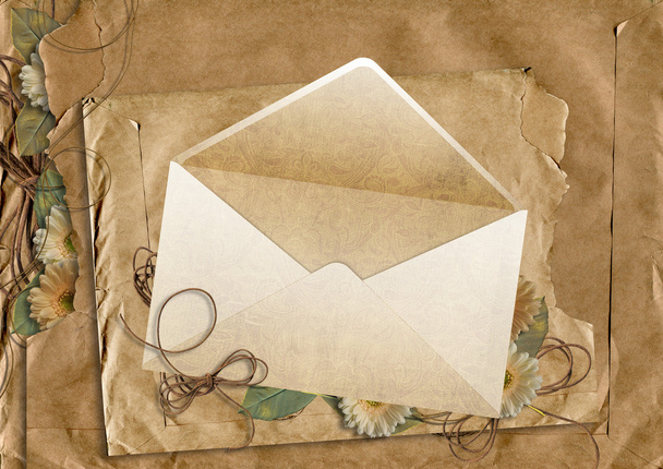Envelope on the background of torn paper - Zdjęcie, obraz