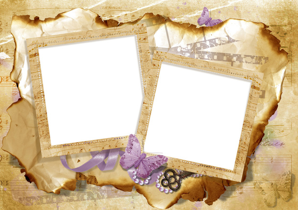 Vintage card with frame and butterfly - Foto, Imagen