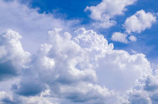 Panorama blue sky with tiny clouds nature abstract seasonal background - Zdjęcie, obraz