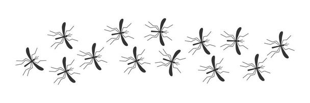 Mosquito malaria trail. Line of flying mosquitoes outline insects. Vector illustration isolated on white. - Vector, Image