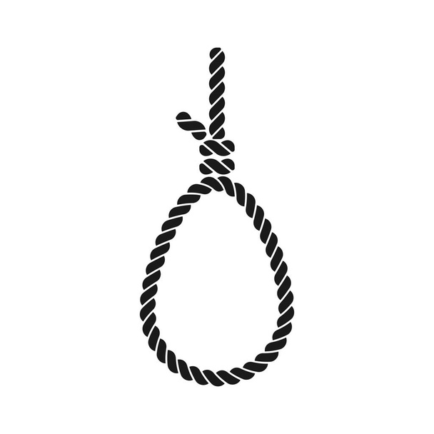 El símbolo del nudo del verdugo. Cuerda colgando lazo. Noose icono negro. Muerte o signo de suicidio. Vector aislado en blanco. - Vector, Imagen